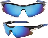 Garpex® Fietsbril - Zonnebril Heren - Wielrennen - Motor - Zwart Frame met Blauwe Lens