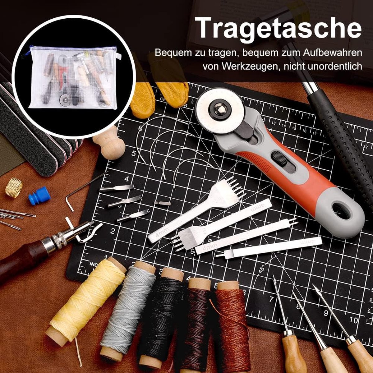 Leren Gereedschapsset 35 stuks, Naaiset voor op professionele naai- en