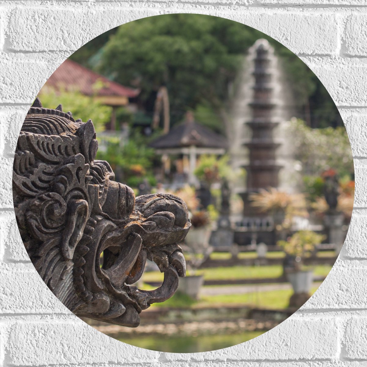 Muursticker Cirkel - Beelden en Fonteinen in Bali - 50x50 cm Foto op Muursticker