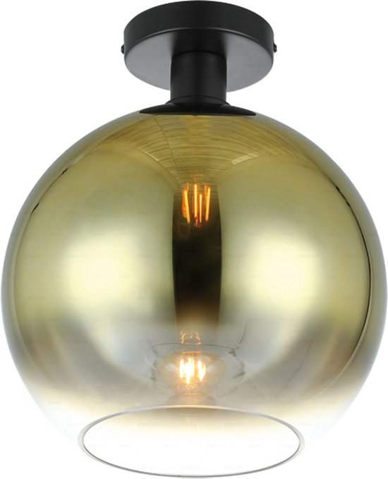 Chique plafondlamp Chandra | Gradiente | 1 lichts plafonnière | goud / transparant / zwart | glas / metaal | hoogte 35 cm | Ø 30 cm glas | eetkamer lamp / woonkamer lamp / slaapkamer lamp / keuken lamp | modern / sfeervol design
