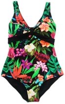 Zwempak Vrouwen- Grote maten Badpak- Dames Badmode Bikini- Strandkleding Swimwear VC768- Zwart Bloemenprint- Maat 44