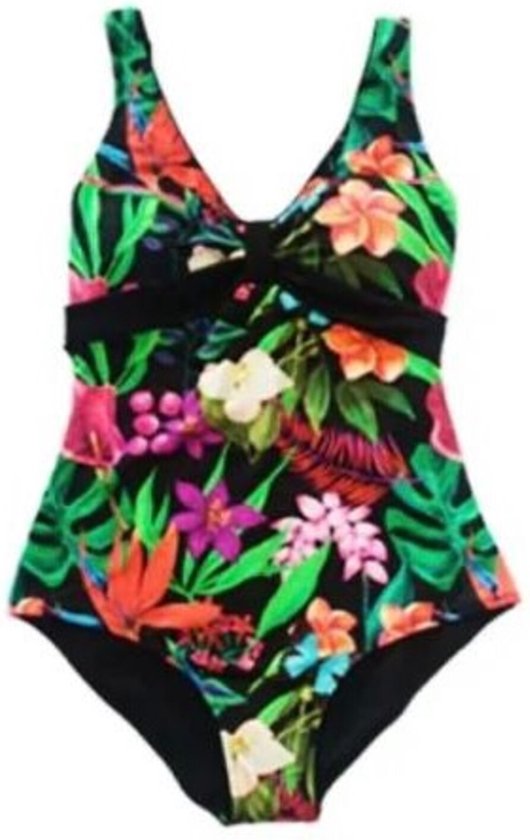 Zwempak Vrouwen- Grote maten Badpak- Dames Badmode Bikini- Strandkleding Swimwear VC768- Zwart Bloemenprint- Maat 42