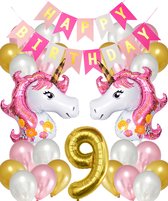 Snoes Ballonnen Set Unicorn 9 Jaar - Verjaardag Versiering Slinger - Folieballon - Helium Ballonnen