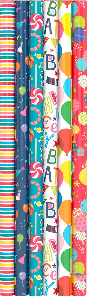 60 Rollen verjaardags inpakpapier, 70 x 200cm – Cadeau Papier Inpak Feest