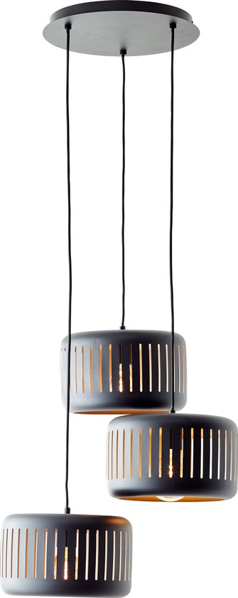 Brilliant lampe Tyas suspension à 3 lampes cocarde noir/métal doré/bambou noir 3x A60, E27, 60 W