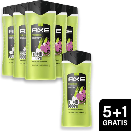 Axe - 3-in-1 Douchegel, Facewash & Shampoo Mannen - Epic Fresh - 6 x 400 ml  - XL - 5+1... | bol