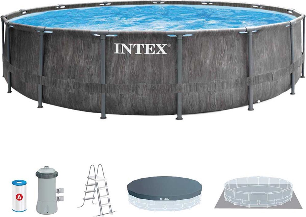 Intex Baltik Frame Pool - Houtlook zwembad - 457x122 cm - met pomp en accessoires