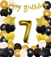 Snoes Ballonnen 7 Jaar Black Gold Dots Mega Ballon - Compleet Feestpakket Goud Zwart Stippen Cijferballon 7 - Verjaardag Versiering DIY Slinger Happy Birthday – Folieballon – Latex Ballonnen - Helium Ballonnen