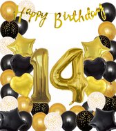 Snoes Ballonnen 14 Jaar Black Gold Dots Mega Ballon - Compleet Feestpakket Goud Zwart Stippen Cijferballon 14 - Verjaardag Versiering DIY Slinger Happy Birthday – Folieballon – Latex Ballonnen - Helium Ballonnen
