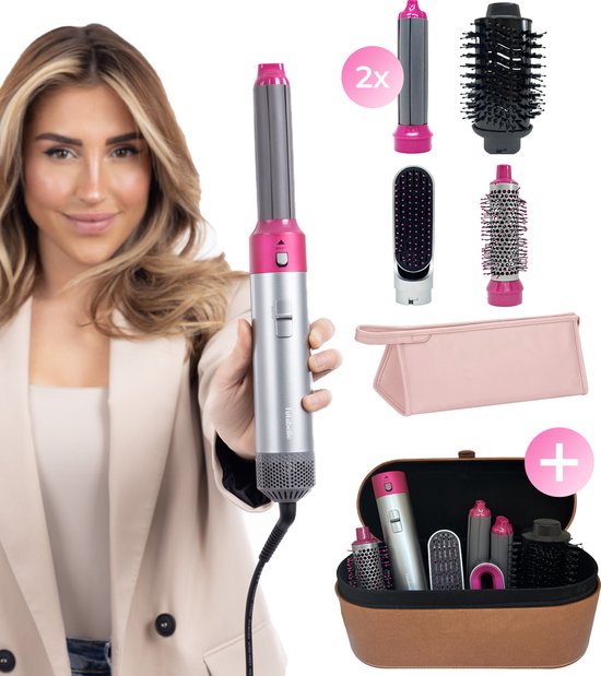 Tutabelle Hairwrap - 6 in 1 Hairstyler - Incl. Reistas - Fohnborstel - Multistyler - Airstyler - Krulborstel - Haarstyler - Hairstyler - Stijltang - Roze
