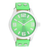 OOZOO Timepieces - Zilverkleurige OOZOO horloge met fluo groene leren band - C1070