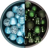 Decoris kerstballen - 74x st - donkergroen en ijsblauw - 6 cm - kunststof