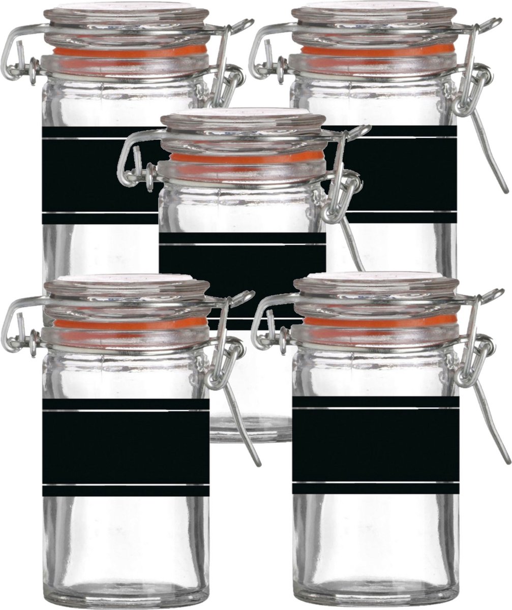 Weckpotje/inmaakpotje - 10x - 70 ml - glas - met beugelsluiting - incl. etiketten
