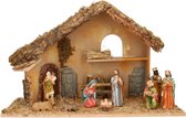 Complete kerststal met 9x st kerststal beelden - 50 x 23 x 31 cm -hout/polyresin