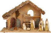 Complete kerststal met 8x st kerststal beelden - 50 x 23 x 31 cm -hout/polyresin