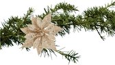 Cosy and Trendy kerstboomversiering bloem op clip - champagne - 18 cm - glitters