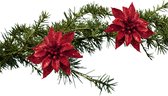Cosy and Trendy kerstboomversiering bloemen op clip - 2x st - rood - 8 cm - glitters