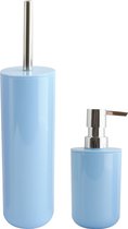 MSV Toiletborstel in houder 38 cm/zeeppompje 260 ml set Moods - kunststof - lichtblauw