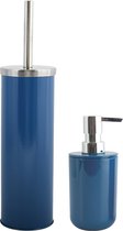 MSV Toiletborstel in houder 38 cm/zeeppompje set Moods - metaal/kunststof - blauw