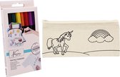 Trousse de coloriage licorne avec 8x marqueurs textiles - coton - 9 cm