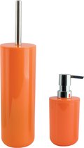 MSV Toiletborstel in houder 38 cm/zeeppompje 260 ml set Moods - kunststof - oranje