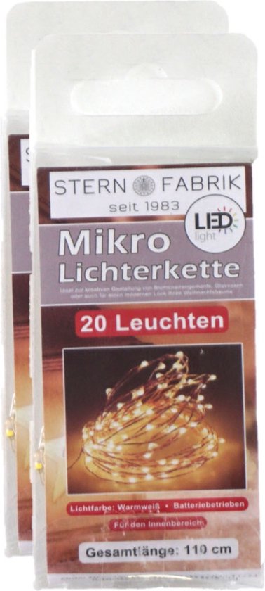 Stern Fabrik draadverlichting zilver- 2x st- 20 leds wit -batterij- 100 cm