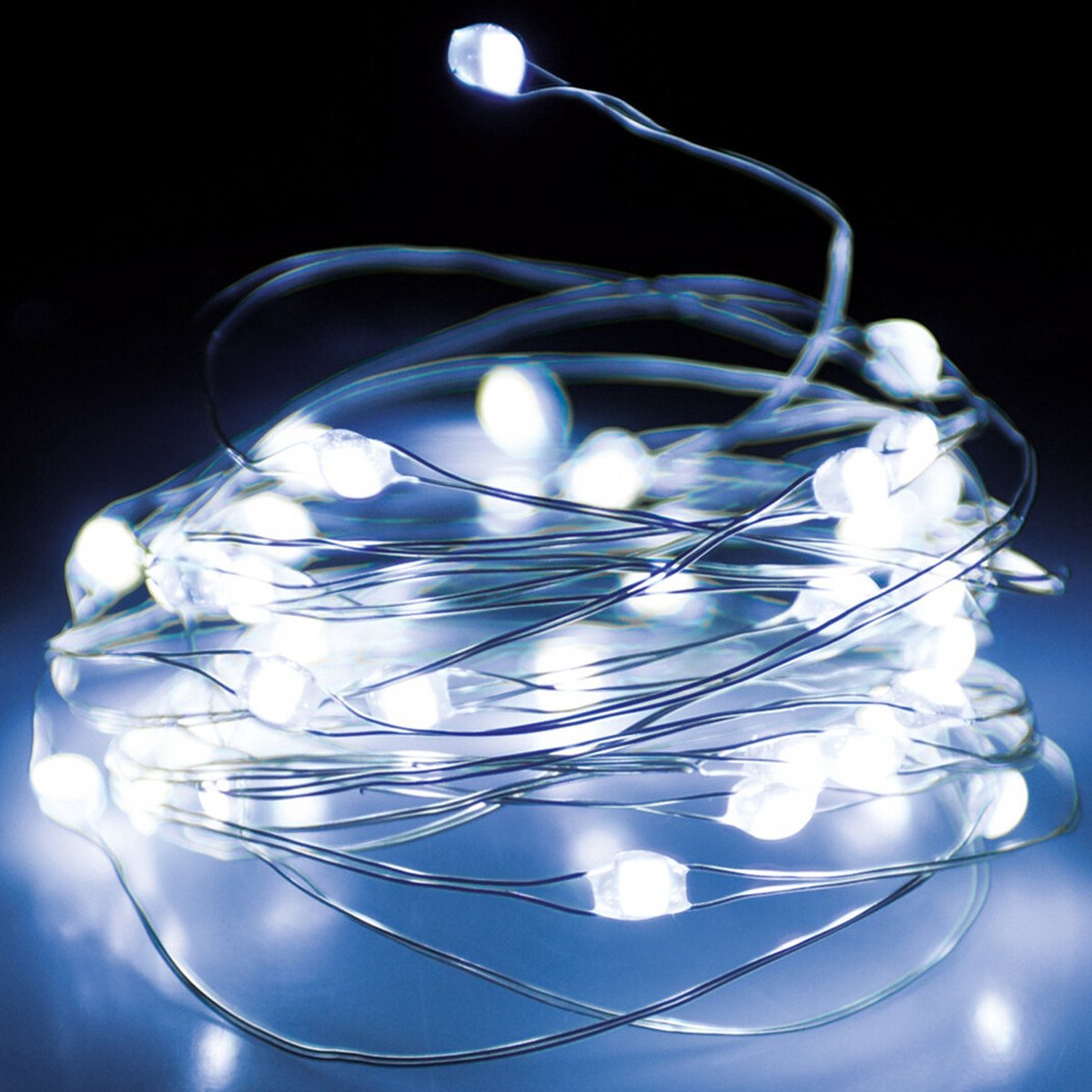 2x christmas decoration draadverlichting zilver- 66 leds wit -batterij-1m