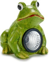 Ibergarden Tuinbeeld Solar lamp kikker - keramiek - 15x16 cm - groen - Lichtgevende dieren