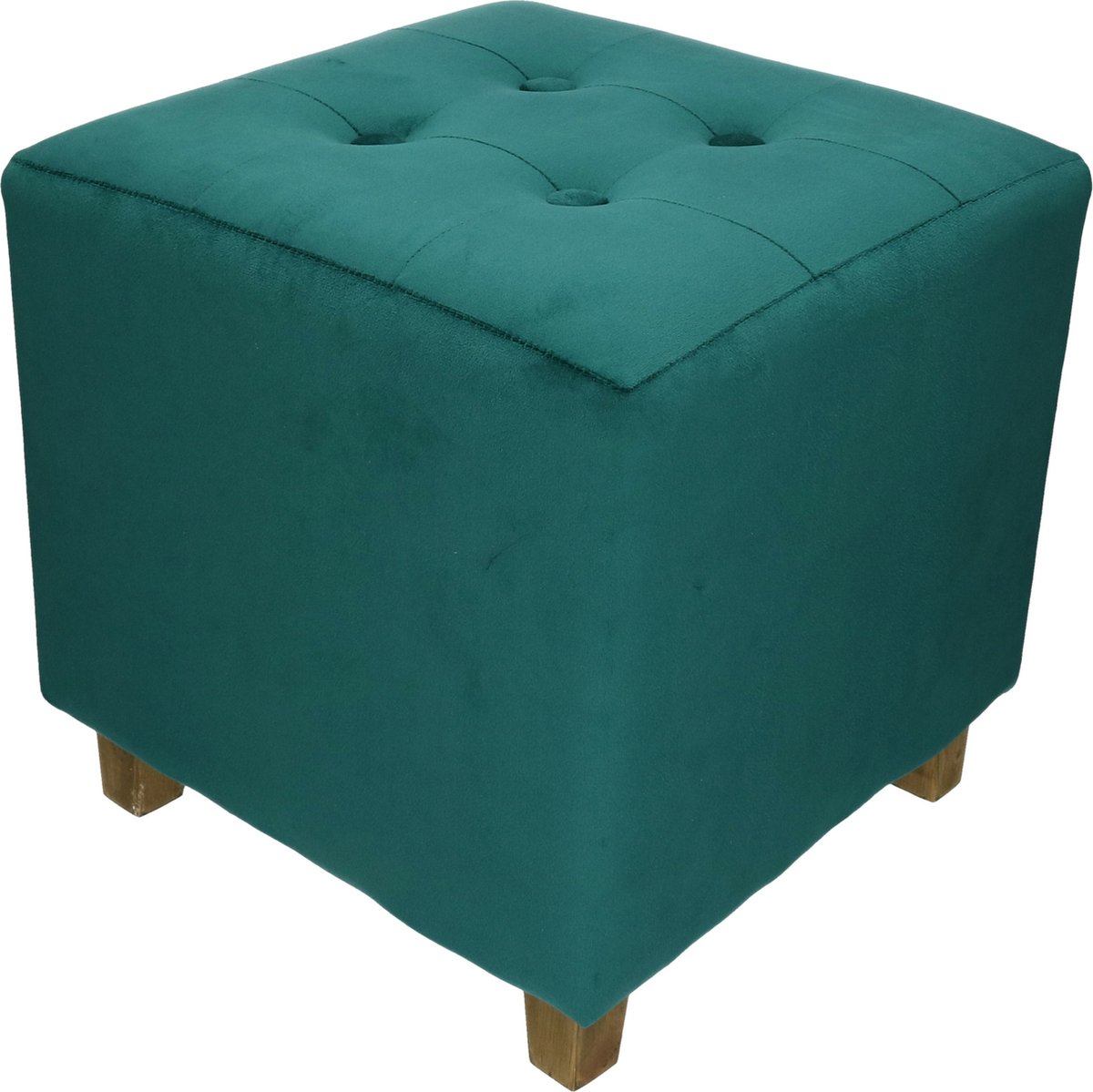 Atmosphera Zit krukje/bijzet stoel/poef - hout/stof - blauw fluweel - D35 x H35 cm