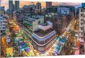 Dibond - Marktje in de Stad tijdens de Zonsondergang - 150x100 cm Foto op Aluminium (Met Ophangsysteem)
