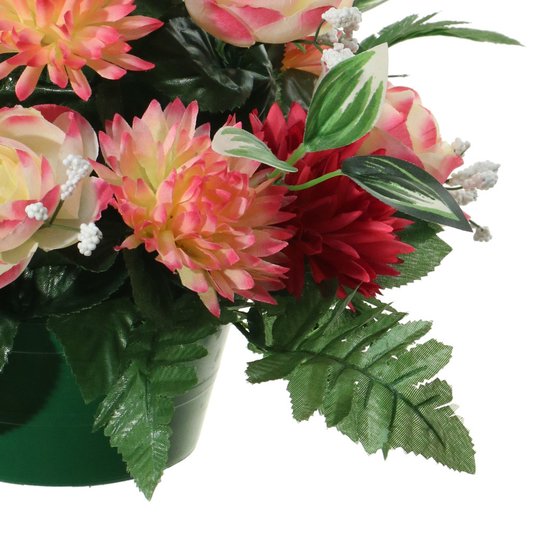 Louis Maes Plante Fleurs artificielles en pot - multicolore - 25 cm - décoration florale - renoncules/asters avec feuille verte
