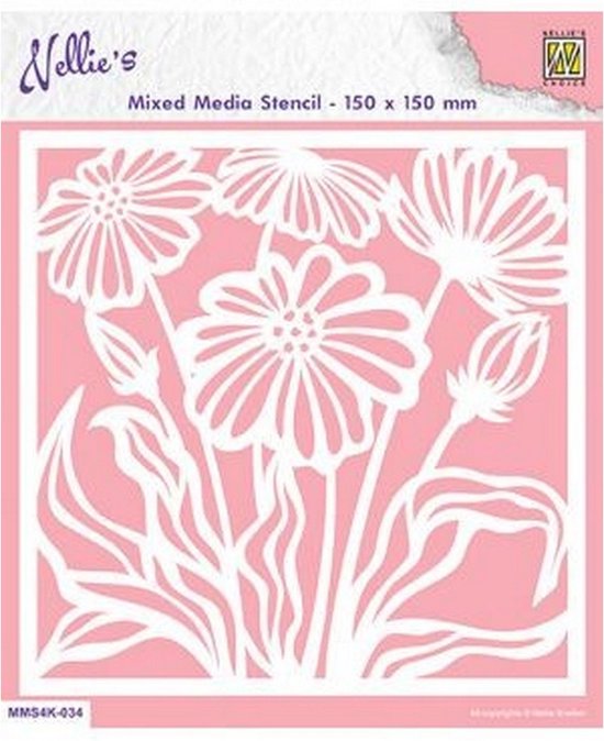 MMS4K-034 Nellies mixed media stencil flowers - sjabloon bloemen - 15x15 cm