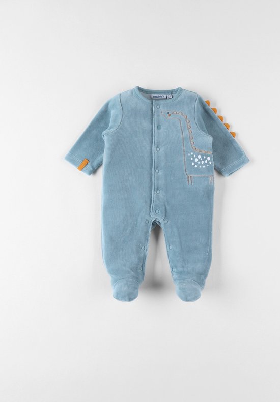 Noukie's pyjama velours ééndelig dino middenblauw 0 maand