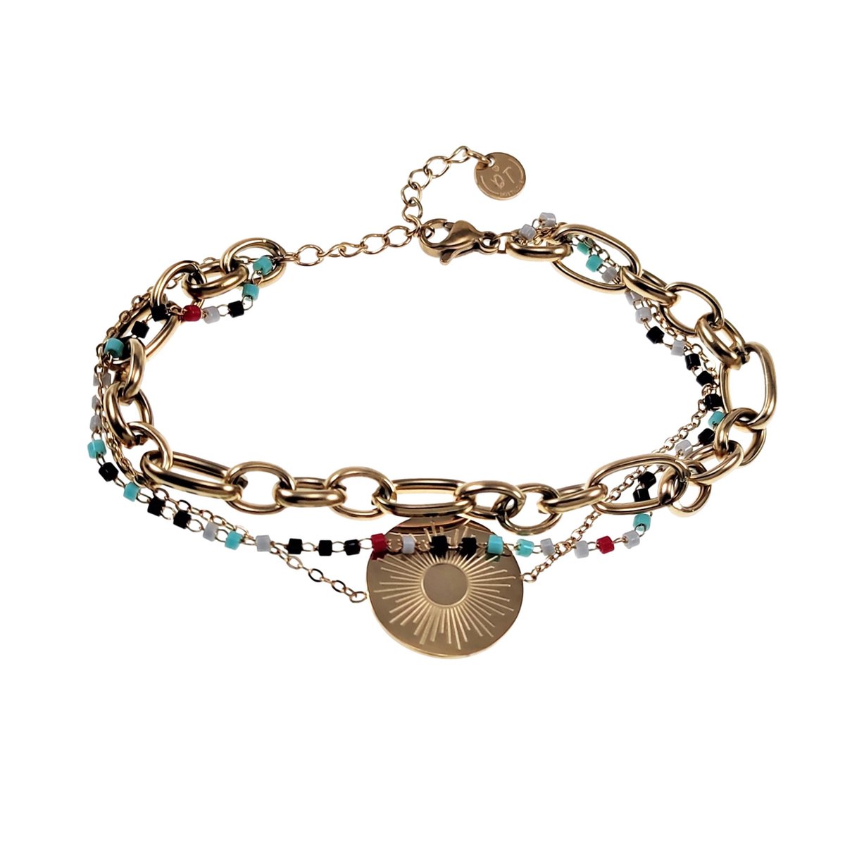 Drielaagse Armband Dames - Dottilove - 14K Goud Plated RVS - Ovale Schakelsarmband - Kristal armband - Armband met Hanger