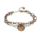 Triple Bracelet Femme - Dottilove - Acier Goud Plaqué Or 14K - Bracelet à Maillons Ovales - Bracelet en Cristal - Bracelet avec Pendentif