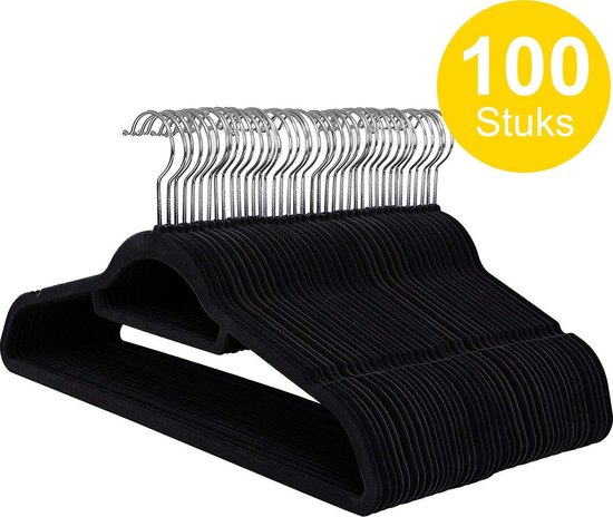 100 Anti-slip kleerhangers - Ultra-dun en Ruimtebesparende Kledinghangers - Zwart |