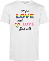 T-shirt Love For All | Gay pride shirt kleding | Regenboog kleuren | LGBTQ | Wit | maat 5XL