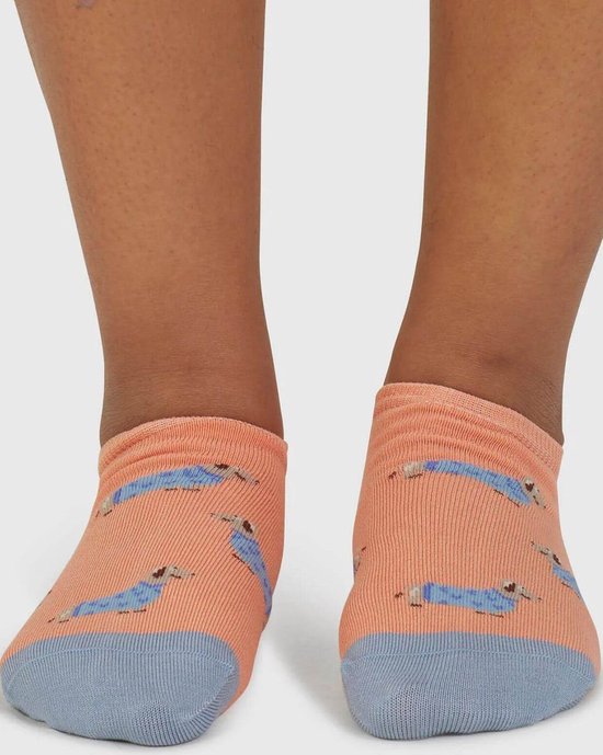 Thought dames enkelsokken - dachshund - coral orange - sneakersokken - sokken met honden - hondenprint - cadeau - bamboe sokken