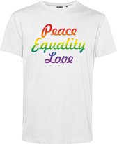 T-shirt Peace Equality Love | Gay pride shirt kleding | Regenboog kleuren | LGBTQ | Wit | maat L