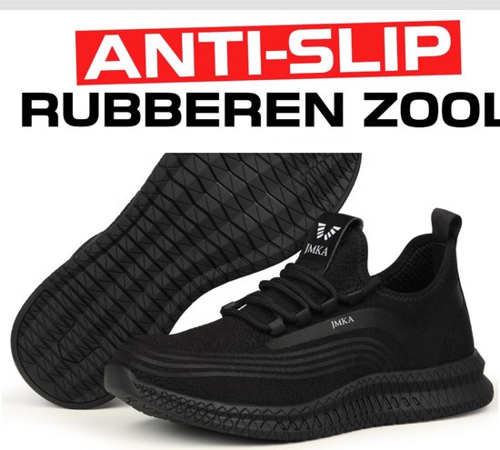 LARNMERN Werkschoenen Heren Stalen Neus Schoenen Dames Lichtgewicht Veiligheidstrainers Comfortabele met Luchtkussen Beschermende Sneakers Lekbestendig (volledig zwart, 44EU