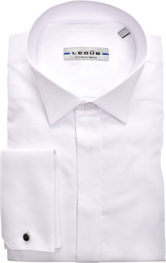 Ledub slim fit smoking overhemd - dubbele manchet en wing kraag - wit - Strijkvriendelijk - Boordmaat: 45
