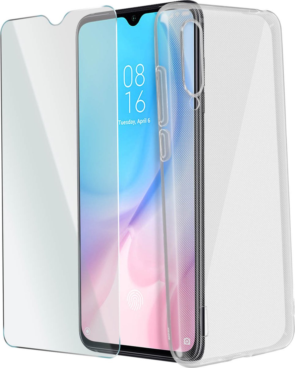 Case Geschikt voor Xiaomi Mi 9 Lite siliconengel en gehard glas 9H Transp.
