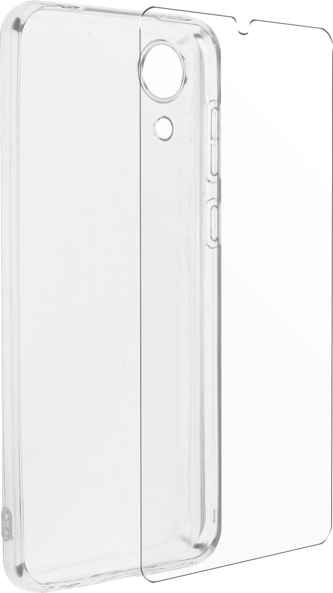 Case Geschikt voor Samsung Galaxy A03 Core siliconengel en gehard glas 9H Transp.