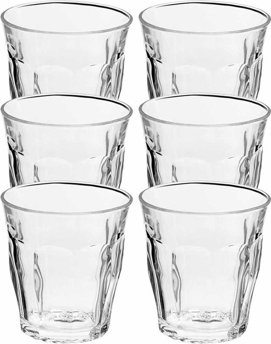 Ensemble de 6 verres à expresso Duralex Picardie, transparents, avec nervures verticales.