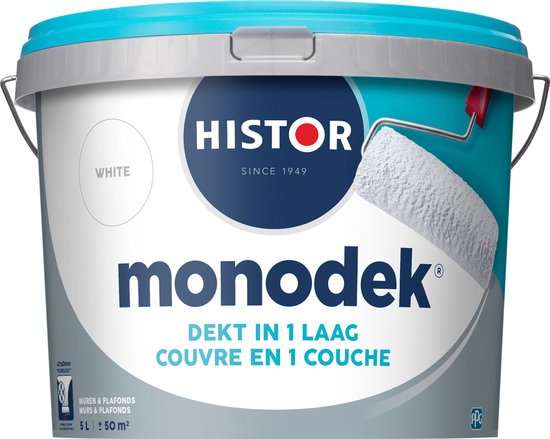 Histor Monodek Muurverf Mat - Dekt in 1 Laag - Afwasbaar - Geschikt voor Binnen - 5L - Wit