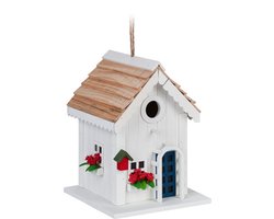 decoratief vogelhuisje - hout - 23,5 x 18 x 18 cm - hangend - tuin