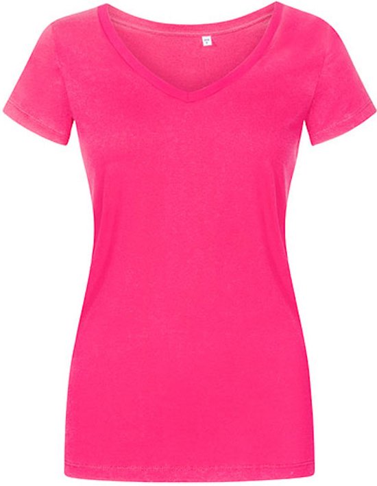 Women´s V-hals T-shirt met korte mouwen Bright Rose - S