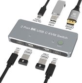 NÖRDIC KVM-115 KVM Switch - 2 naar 1 - USB-C, Displayport, USB2.0 - 8K60Hz - Grijs