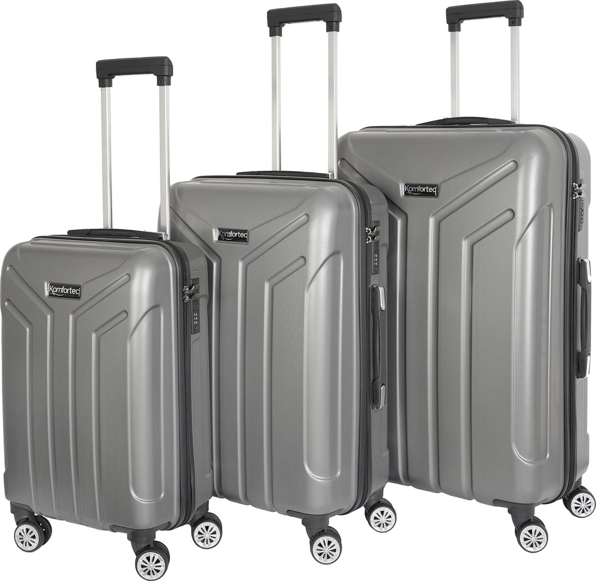 Komfortec Harde Kofferset – 3delig M-L-XL – Dubbele Wielen – Hardcase Trolleykoffer Reiskoffer Set – ABS materiaal – Grijs