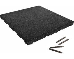 Rubber tegel met pen- en gat verbinding 50x50 cm - 55 mm - Zwart